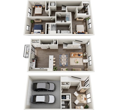 Floor plan for 3 beds, 2.5 baths, 2014 sqft